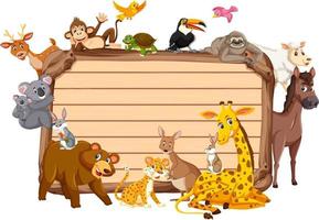 Empty wooden board with various wild animals vector