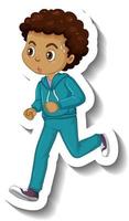 A boy jogging cartoon character sticker vector