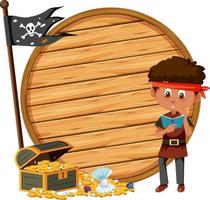 A pirate boy with an empty banner isolated on white background vector