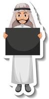 Sticker Arab man holding blank board on white background vector