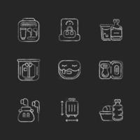 Essential tourist pack for travel chalk white icons set vector