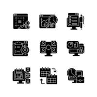 Work monitoring tools black glyph icons set on white space vector