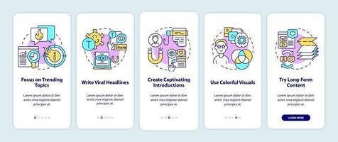 Viral content creation tips onboarding mobile app page screen vector