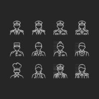 Cruise and hotel staff chalk white icons set on dark background vector