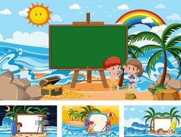 conjunto de diferentes escenas de playa tropical con banner en blanco vector