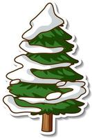 A sticker template with pine tree covered snow isolated vector