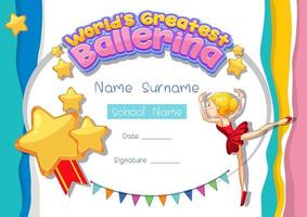 plantilla de certificado para la mejor bailarina del mundo vector