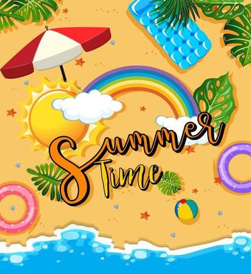 Tropical beach scene with Summer Time text banner