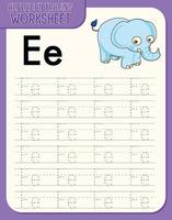 Alphabet tracing worksheet with letter E and e vector