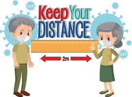 Keep your distance banner with cartoon character vector