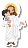 Jesucristo sosteniendo una pegatina para niños sobre fondo blanco. vector