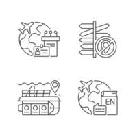 Categories of travel linear icons set vector