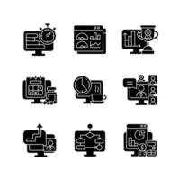 Online work monitoring black glyph icons set on white space vector