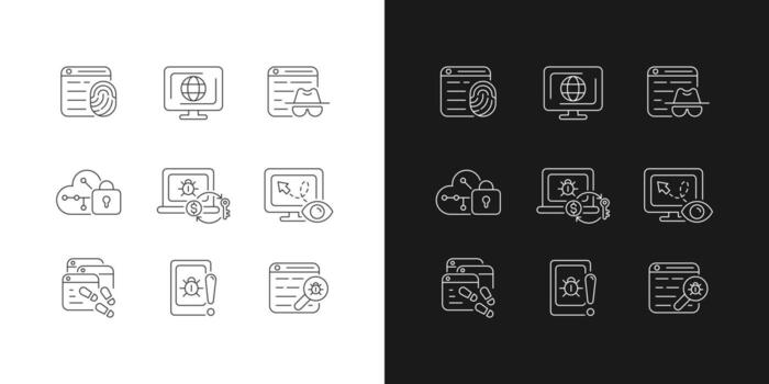 Online behavior monitoring linear icons set for dark and light mode vector