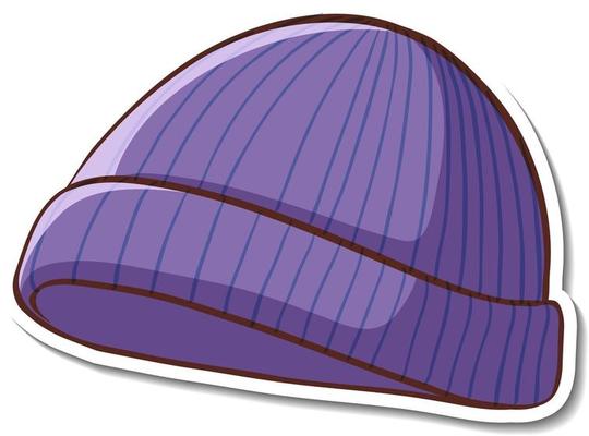 Sticker design with purple beanie hat isolated