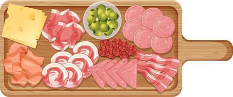 Platter of various cold meats and cheese isolated on white background vector