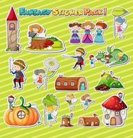 Sticker set with different fantasy cartoon characters vector