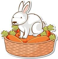 A white rabbit sitting on vegetable basket sticker vector