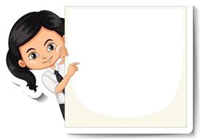 A sticker template with a student girl holding empty board vector