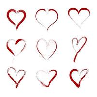 Set of nine doodle heart with hand drawn style vector