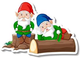 A sticker template with garden gnome or dwarf cartoon chracter vector