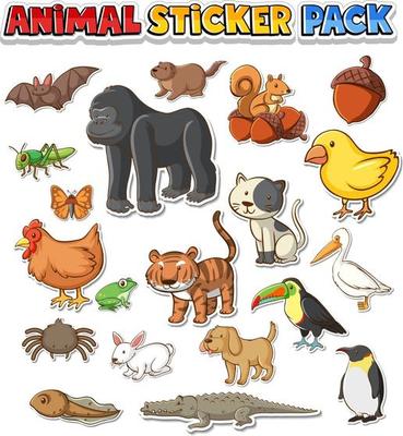 Cute wild animals sticker pack isolated