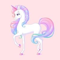 Hermoso unicornio blanco con ilustración de vector de cuerno rosa