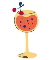 Cocktail with cherries. Stylized image of alcoholic beverage. vector