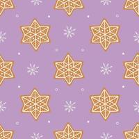 Seamless pattern of gingerbread cookies and small white snowflakes vector