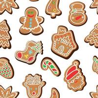 pattern of traditional gingerbread cookies of various shapes vector