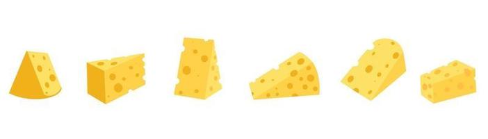 Set of cheese of different shapes vector