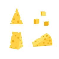 Un conjunto de rebanadas de queso quesos de varias formas. vector