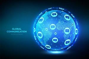 Global communication concept. World map point and line composition. vector