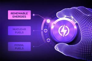 Energy industry sectors. Wireframe hand turning an energy transition vector