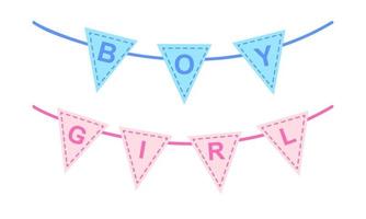 Garlands with blue and pink flags, Boy and Girl text on them vector