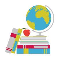 Globe Earth model, stack of books and apple vector