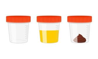Urine and stool samples, empty and full containers vector