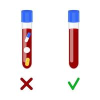 Blood samples with and without drugs. Doping control vector