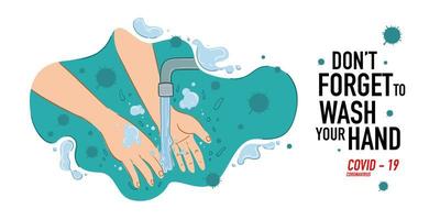 Ilustración de personas lavándose las manos para prevenir el virus corona. vector