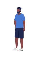 Bearded man waiting in queue semi flat color vector character