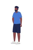 Bearded man waiting in queue semi flat color vector character