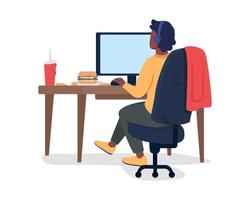 Man at computer semi flat color vector character