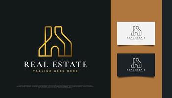 Abstract Gold Real Estate Logo Design with Line Style vector