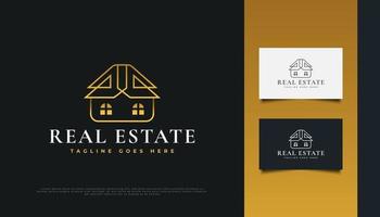 Luxury Gold Real Estate Logo Design with Line Style. vector