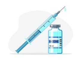 Syringe and green vaccine vial, bottle of medicine vector