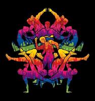 Group of Dancer Dancing Street Dance Graffiti vector