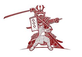 Group of Samurai with Weapons  Shadow vector