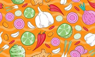 Seamless pattern vegetables on orange background