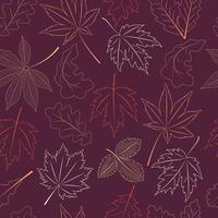 Outline Autumn Leaves seamless pattern. Contour Fall season background vector