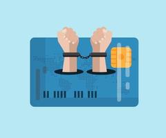 credit slavery concept hand with chained on credit card vector